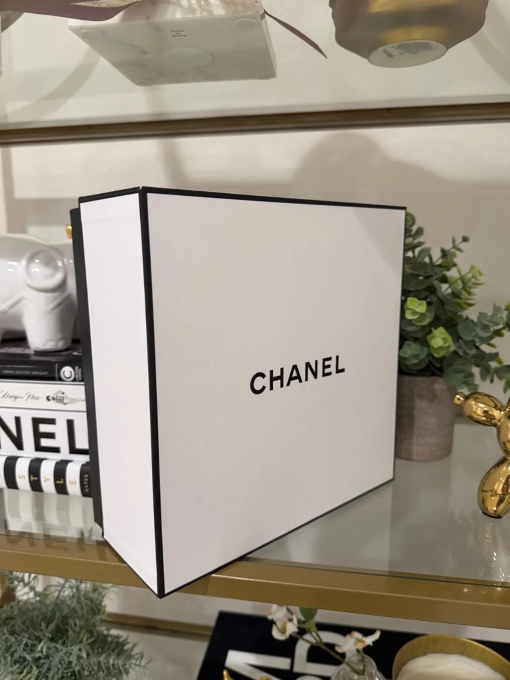 CHANEL Gift Box, bag, flower and ribbon with book